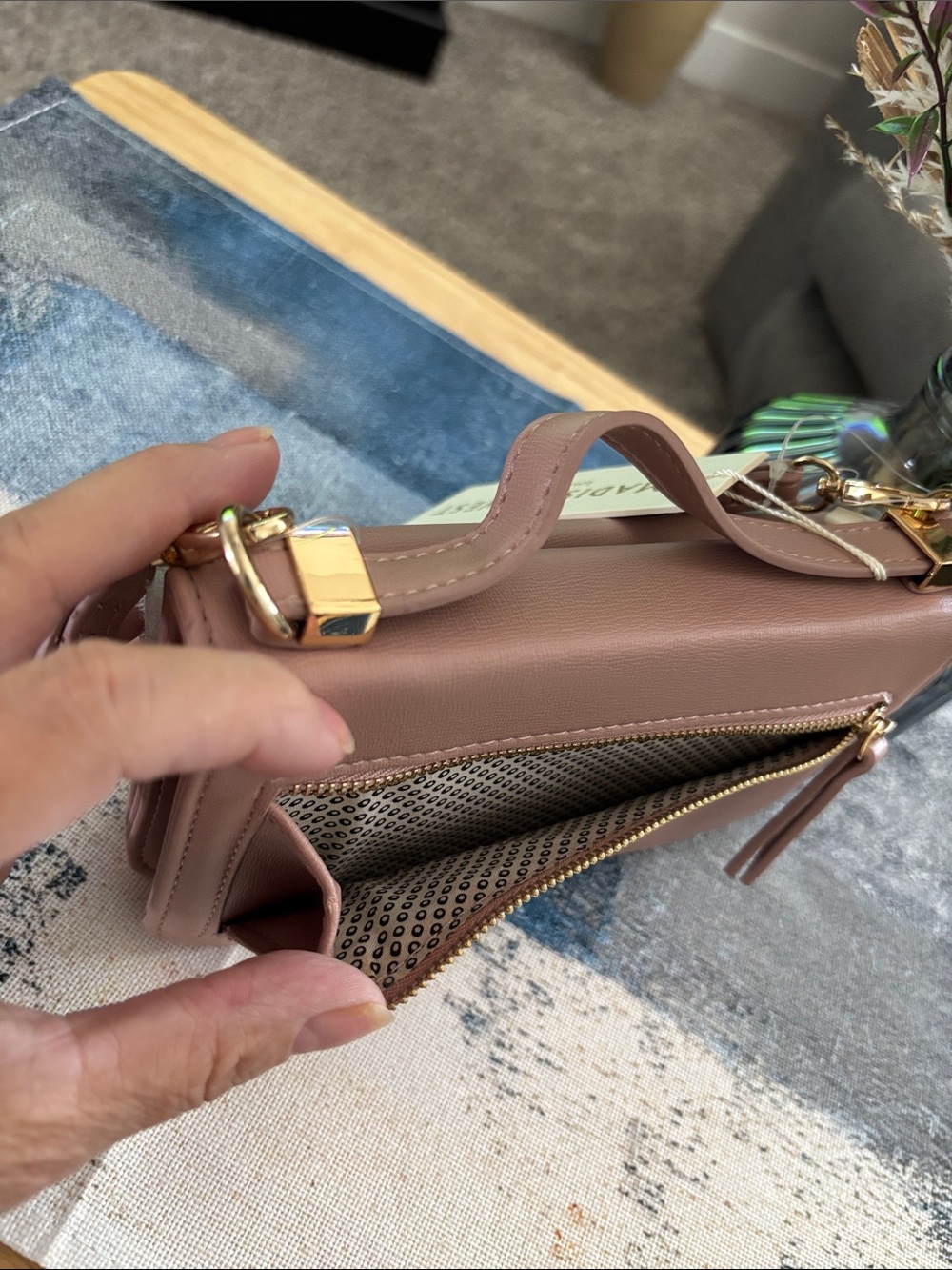 Madison West Small Dusty Pink Bow Crossbody Bag with Gold Hardware - Picture 7 of 10